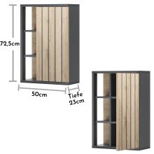 NIZZA Badezimmer Hängeschrank in Graphit, Artisan Eiche Optik - Badezimmerschrank Bad Schrank mit viel Stauraum - 50 x 72,5 x 23 cm (B/H/T)