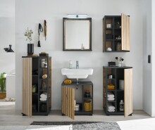 NIZZA Badezimmermöbel Set in Graphit, Artisan Eiche Optik - Modernes Badmöbel Set 5-teilig bestehend aus 2 Kommoden, Hängeschrank, Unterschrank & Spiegel - 220 x 200 x 37 cm (B/H/T)