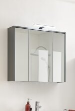 LEONE Spiegelschrank Bad mit LED-Beleuchtung in Graphit - Badezimmerspiegel Schrank mit viel Stauraum - 80 x 70 x 20 cm (B/H/T)