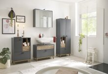 LEONE Spiegelschrank Bad mit LED-Beleuchtung in Graphit - Badezimmerspiegel Schrank mit viel Stauraum - 80 x 70 x 20 cm (B/H/T)