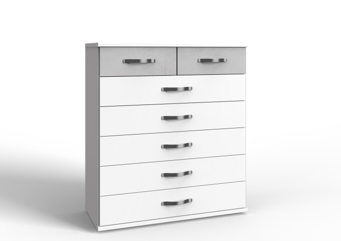 Schubkastenkommode >Duo< in WEISS + BETON-NB LICHTGRAU - 91x106x40cm (BxHxT)