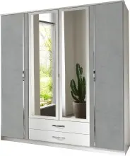 Drehtürenschrank >Duo< in WEISS + BETON-NB...