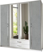 Drehtürenschrank >Duo< in WEISS + BETON-NB LICHTGRAU - 179x199x58cm (BxHxT)