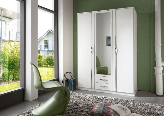 Drehtürenschrank >Duo< in WEISS,AUFLEISTUNGEN CHROM - 135x199x58cm (BxHxT)