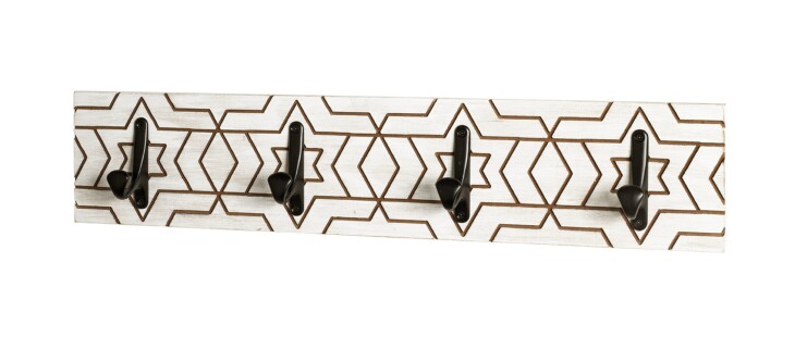 Wandgarderobe >25383< in schwarz, weiß, MDF, Metall - 60x13x6cm (BxHxT)