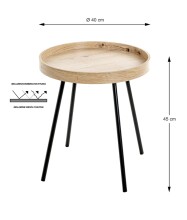 Beistelltisch >25485< in eiche, schwarz, MDF, Metall - 45x40cm (HxD)