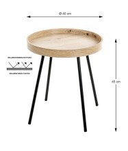 Beistelltisch >25485< in eiche, schwarz, MDF, Metall - 45x40cm (HxD)