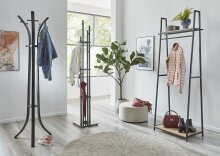Garderobe >25492< in eiche, schwarz, MDF, Metall - 68x166x40cm (BxHxT)