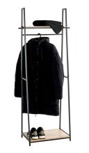 Garderobe >25492< in eiche, schwarz, MDF, Metall - 68x166x40cm (BxHxT)