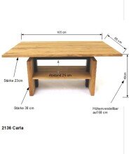 Couchtisch >2136< in Eiche Massiv, Eiche - 105x47x65cm (BxHxT)