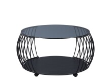 Couchtisch >Shanghai< in schwarz, Metall schwarz/Sicherheitsglas grau - 46 (H), 80cm Durchmesser