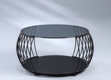 Couchtisch >Shanghai< in schwarz, Metall schwarz/Sicherheitsglas grau - 46 (H), 80cm Durchmesser