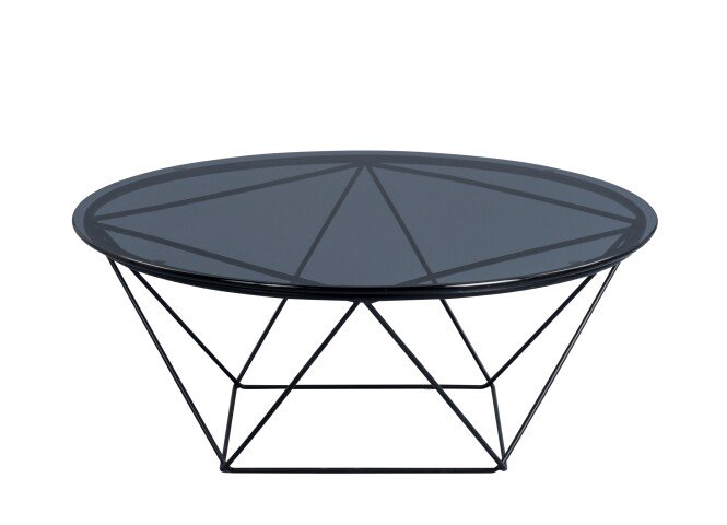 Couchtisch >Nario < Metall schwarz + Sicherheitsglas grau - 70cm Durchmesser, 36cm (H)