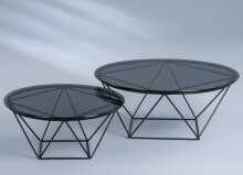 Couchtisch >Nario < Metall schwarz + Sicherheitsglas grau - 70cm Durchmesser, 36cm (H)