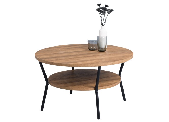 Couchtisch >Aurora< in schwarz/braun, MDF Dekor Eiche  - 80cm Durchmesser, 45cm (H)