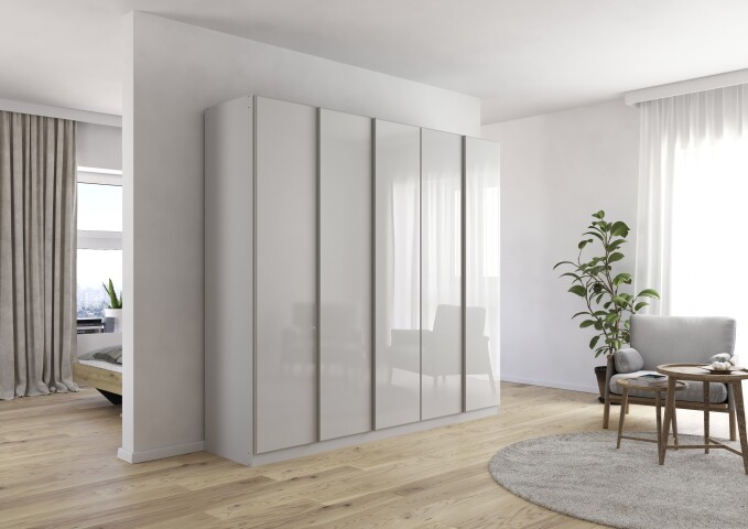 Drehtürenschrank >Monostar< in Glas seidengrau / seidengrau - 226x210x54 (BxHxT)