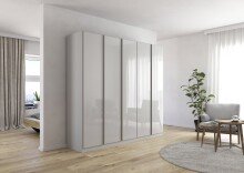 Drehtürenschrank >Monostar< in Glas seidengrau / seidengrau - 226x210x54 (BxHxT)