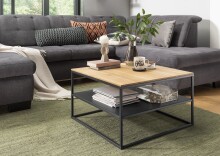 Couchtisch >2143< in Wildeiche massiv, Gestell Metall  schwar - 70x40x70 (BxHxT)