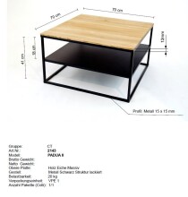 Couchtisch >2143< in Wildeiche massiv, Gestell Metall  schwar - 70x40x70 (BxHxT)
