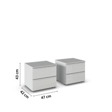 Nachtkommode >Modesty< (2er-Set) in Glas seidengrau / seidengrau  - 47x43x42cm B/H/T
