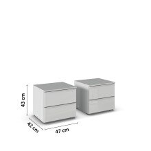 Nachtkommode >Modesty< (2er-Set) in Glas seidengrau / seidengrau  - 47x43x42cm B/H/T