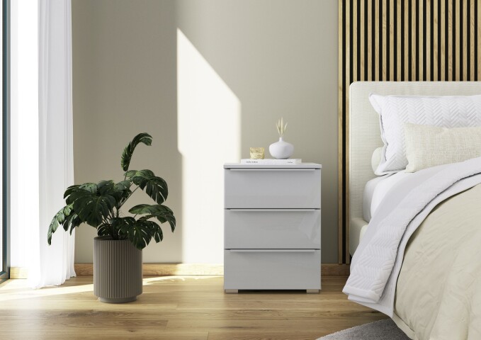 Nachtkommode >Modesty< in Glas seidengrau / seidengrau - 47x62x42 (BxHxT)