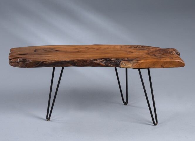 Couchtisch >Tallus< in braun, Teakholz + Metall - 100x40x40cm (LxBxH)