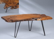 Couchtisch >Tallus< in braun, Teakholz + Metall - 100x40x40cm (LxBxH)