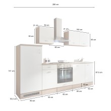 ANDY Moderne Küchenzeile ohne Elektrogeräte in Eiche Sonoma Optik, Weiß matt - Geräumige Einbauküche mit viel Stauraum - 280 x 195 x 60 cm (B/H/T)