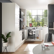 CORNER 280 Moderne Eckküche ohne Elektrogeräte in Weiß, Anthrazit - Geräumige Küchenzeile L-Form mit viel Stauraum - 280 x 211 x 175 cm (B/H/T)