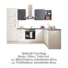 CORNER 280 Moderne Eckküche ohne Elektrogeräte in Weiß, Anthrazit - Geräumige Küchenzeile L-Form mit viel Stauraum - 280 x 211 x 175 cm (B/H/T)
