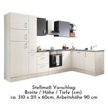 CORNER 310 Moderne Eckküche ohne Elektrogeräte in Weiß, Anthrazit - Geräumige Küchenzeile L-Form mit viel Stauraum - 310 x 211 x 175 cm (B/H/T)