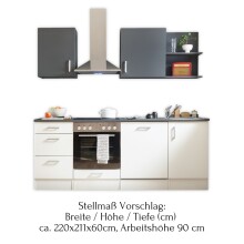 CORNER 220 Moderne Küchenzeile ohne Elektrogeräte in Weiß, Anthrazit - Geräumige Einbauküche mit viel Platz und Stauraum - 220 x 211 x 60 cm (B/H/T)