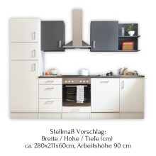 CORNER 280 Moderne Küchenzeile ohne Elektrogeräte in Weiß, Anthrazit - Geräumige Einbauküche mit viel Platz und Stauraum - 280 x 211 x 60 cm (B/H/T)