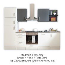 CORNER 280 Moderne Küchenzeile ohne Elektrogeräte in Weiß, Anthrazit - Geräumige Einbauküche mit viel Platz und Stauraum - 280 x 211 x 60 cm (B/H/T)