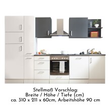 CORNER 310 Moderne Küchenzeile ohne Elektrogeräte in Weiß, Anthrazit - Geräumige Einbauküche mit viel Platz und Stauraum - 310 x 211 x 60 cm (B/H/T)