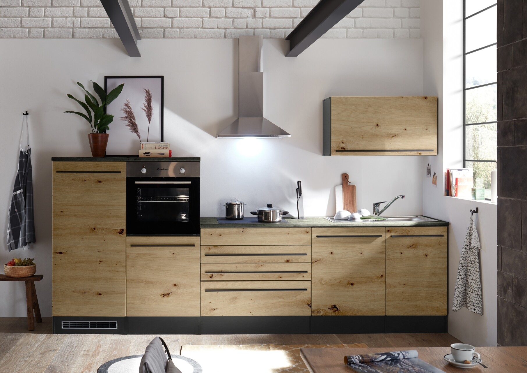 Jazz 4 Eckküche Anthrazit/Artisan Eiche - 320x200x60cm L-Form Ohne Elektrogeräte