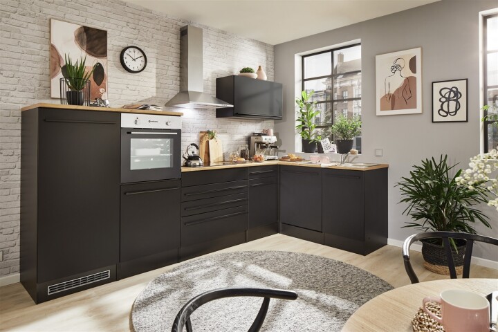 JAZZ 4 Moderne L- Küchenzeile ohne Elektrogeräte in Schwarz Matt, Ger, 1.079,95 €