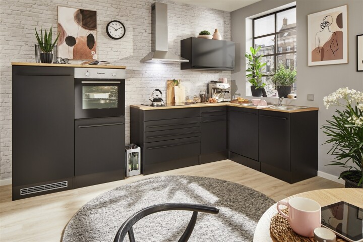 JAZZ 4 Moderne L- Küchenzeile ohne Elektrogeräte in Schwarz Matt, Ger, 1.079,95 €