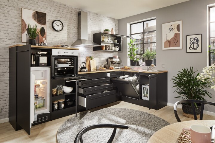 JAZZ 4 Moderne L- Küchenzeile ohne Elektrogeräte in Schwarz Matt, Ger, 1.079,95 €