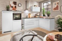 JAZZ 4 Moderne L- Küchenzeile ohne Elektrogeräte in Weiß Hochglanz, Geräumige L-Einbauküche mit viel Stauraum - 320 x 200 x 60 cm (B/H/T)