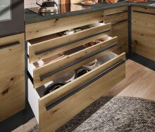 JAZZ 4 Moderne L- Küchenzeile ohne Elektrogeräte in Anthrazit, Artisan Eiche Optik - Geräumige Einbauküche mit viel Stauraum - 320 x 200 x 60 cm (B/H/T)