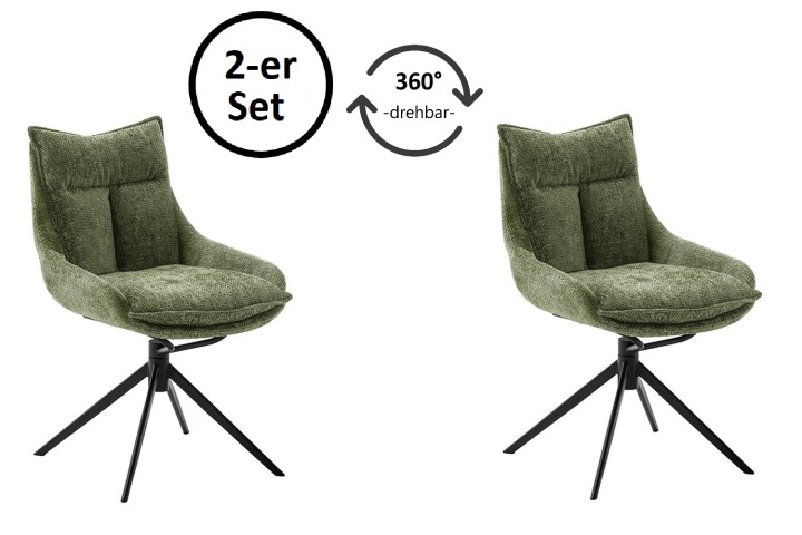 Küchenstuhl >PARKER< (2-er Set) in Olive, Polyester - 57x85x65cm (BxHxT)