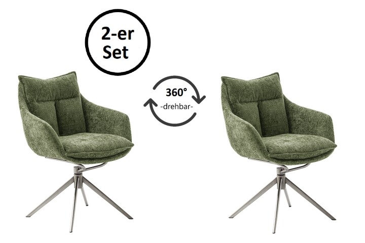 Küchenstuhl >PARKER< (2-er Set) in Olive, Polyester - 65x85x65cm (BxHxT)
