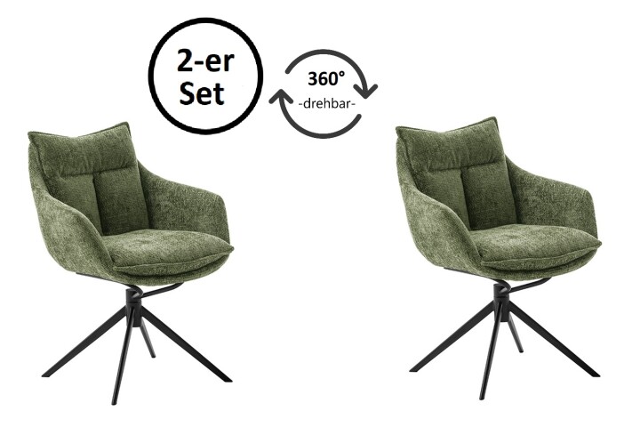 Küchenstuhl >PARKER< (2-er Set) in Olive, Polyester - 65x85x65cm (BxHxT)