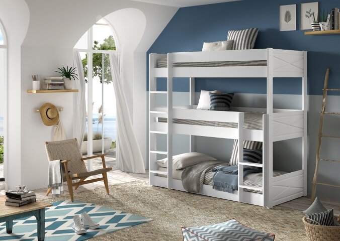 Etagenbett >SCOTT< in Kiefer weiß lackiert - 206x199,8x105,4 (BxHxT)