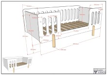 Kinderbett >SMILE< in Weiß lackiert, MDF - 150x60,2x74cm (BxHxT)