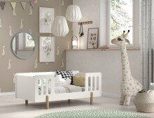 Kinderbett >SMILE< in Weiß lackiert, MDF -...