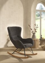 Schaukelstuhl >ROCKY< in Bouclé Anthrazit, Stoff und Holz - 76x101x110cm (BxHxT)