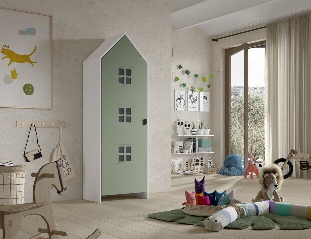 Kleiderschrank >CASAMI BRUGES< in Weiß/Grün lackiert - 57,6x171,3x37 (BxHxT)